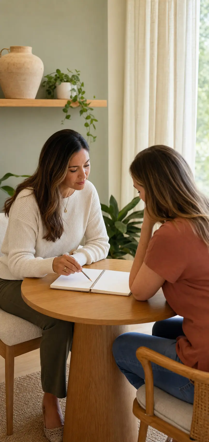 Dietitian reviewing a food diary with a client